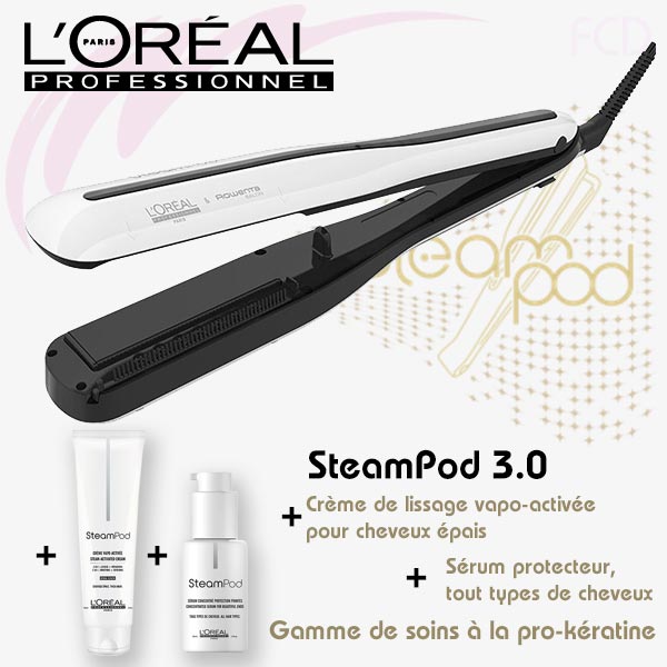 Lisseur Vapeur Steampod 3.0 avec Crème de lissage haute sensibilité + Serum